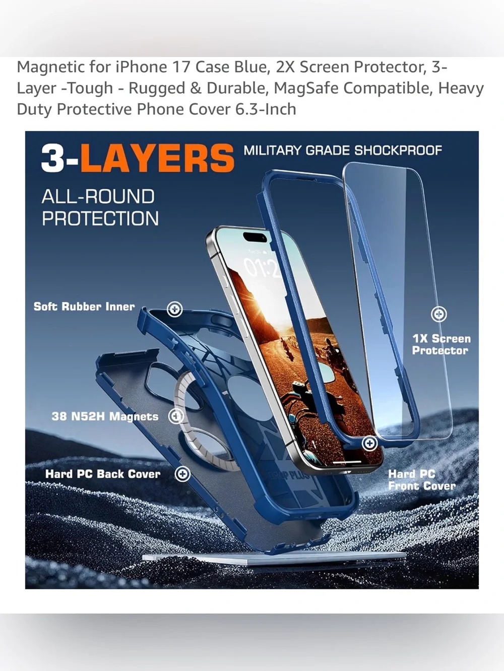 Magnetic for I phone 17 case Blue ,2X Screen protector 6.3 inch heavy duty NEW